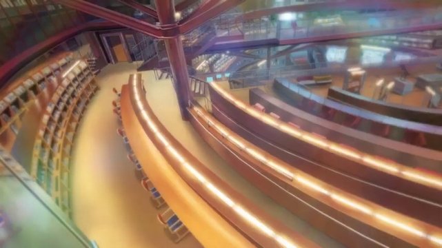 Huge circular bookshelf and spiral staircase
